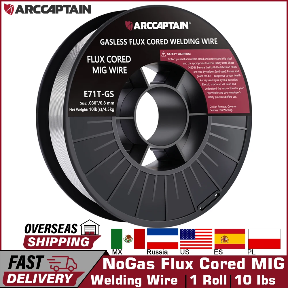 ARCCAPTAIN MIG Welding Wire Gasless Flux Core 1 Roll 10Lbs 4.5KG 0.8mm E71T-GS Mild Steel Self-shielded For MIG Welding Machine