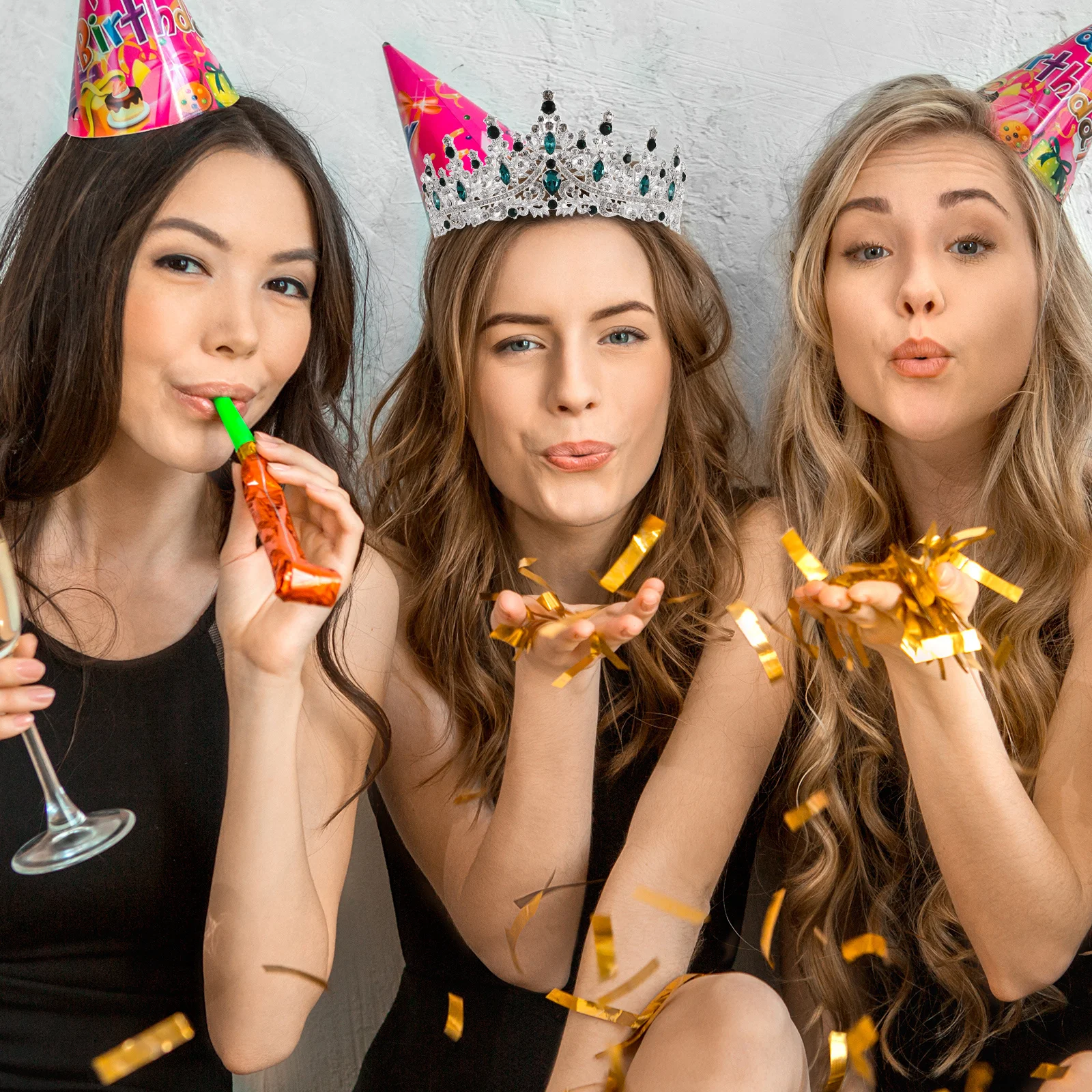 

Waterfall Rhinestone Crown For Women Green Tiara Princess Birthday Party Prom Bridal Wedding Headband Adult Festival