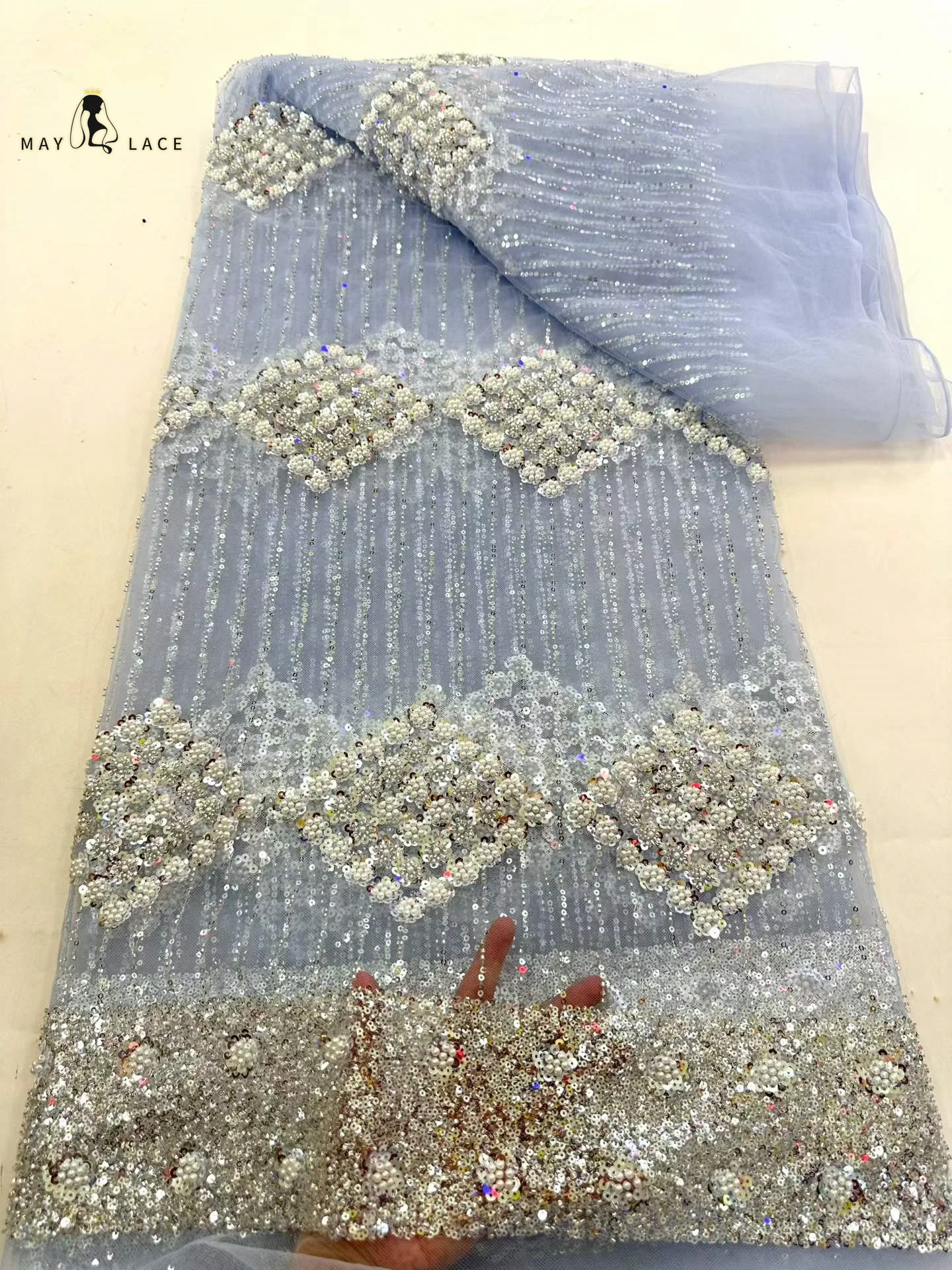 

Fashion Beaded Sequins Embroidery French Chantilly Lace Fabric 2026 High Quality 5 Yards Nigeiran French Net for Wedding Dresses