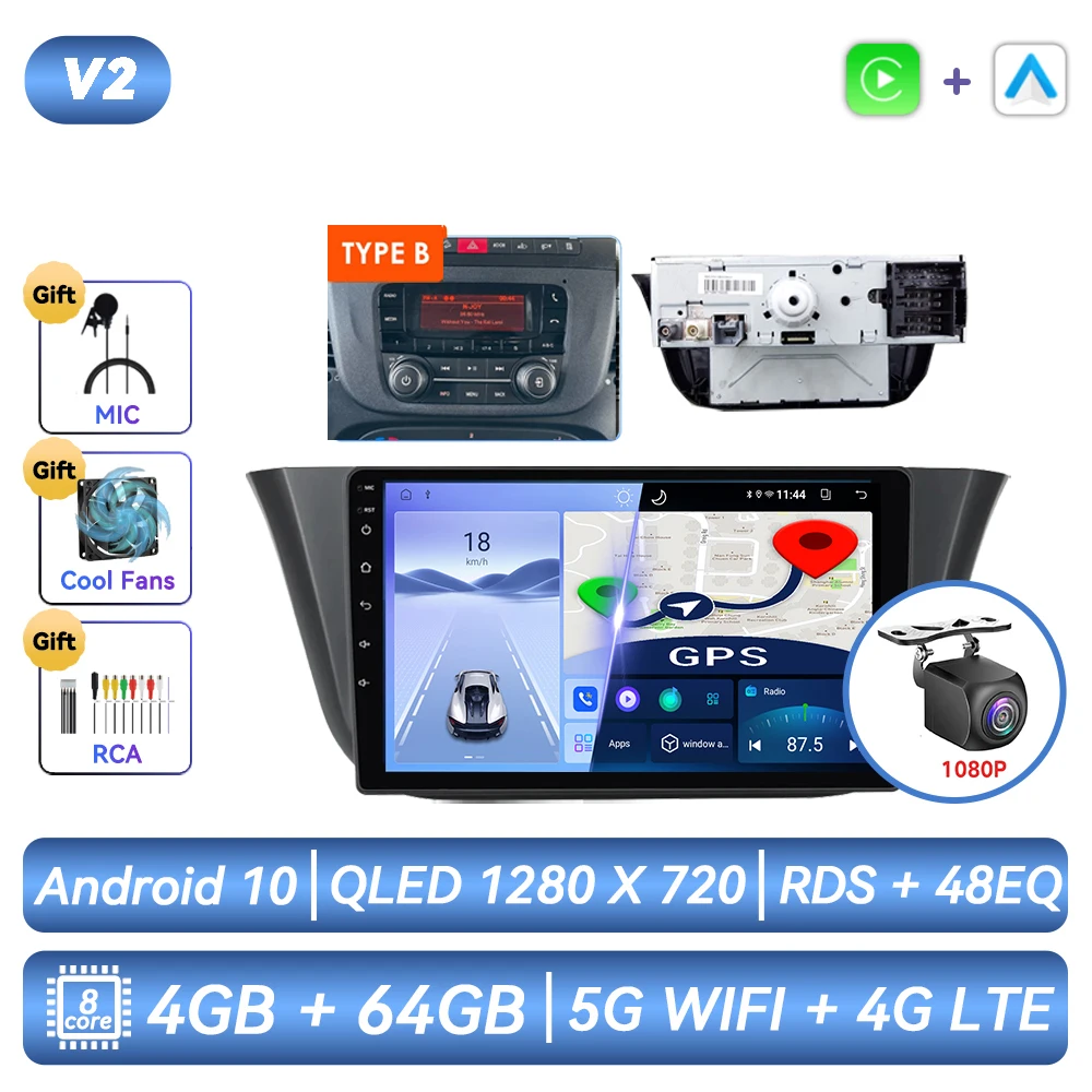 Autoradio met Android-functionaliteit, GPS-navigatie, CarPlay en touchscreen voor Iveco Daily 2013 2014 2015 2016 2017 2018 2019 2020 2021.