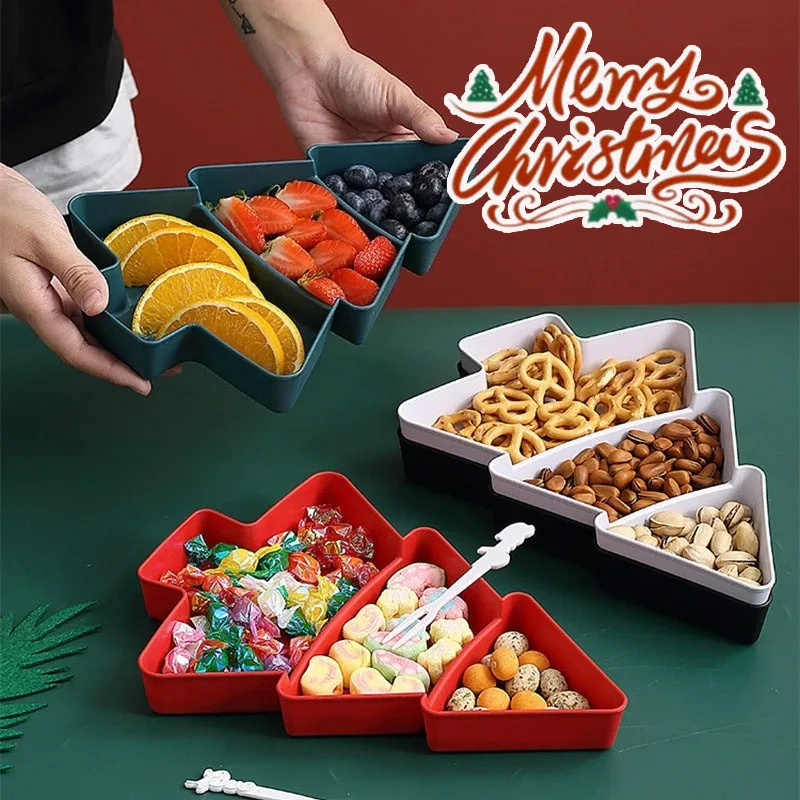 1-10PCS Fruit Bowl Plastic Divided Christmas Tree Shape Candy Snack Dried Fruit Serving Tray for Living Home Party Table Decor