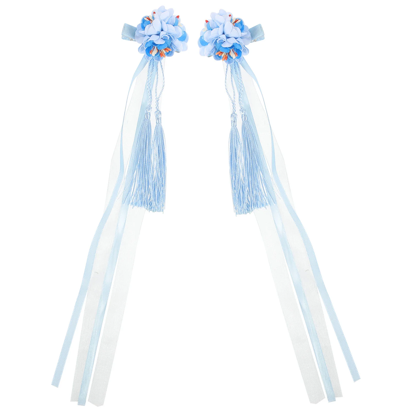 2 Pcs Tassel Girl Child Miss Hair Barrettes Pin Modeling Clip Cloth Flower Clips for Girls