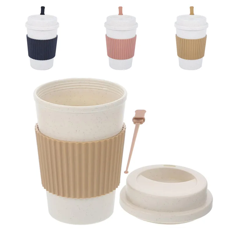 

Wheat straw coffee cup, water cup, accompanying mixing cup, high-end plastic latte cup, mug with lid