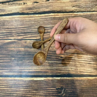 5PCS Wooden Round Cooking Utensil Natural Bamboo Non Stick Long Handled Soup Spoons Sugar Tea Honey Scoops Kitchen Tableware