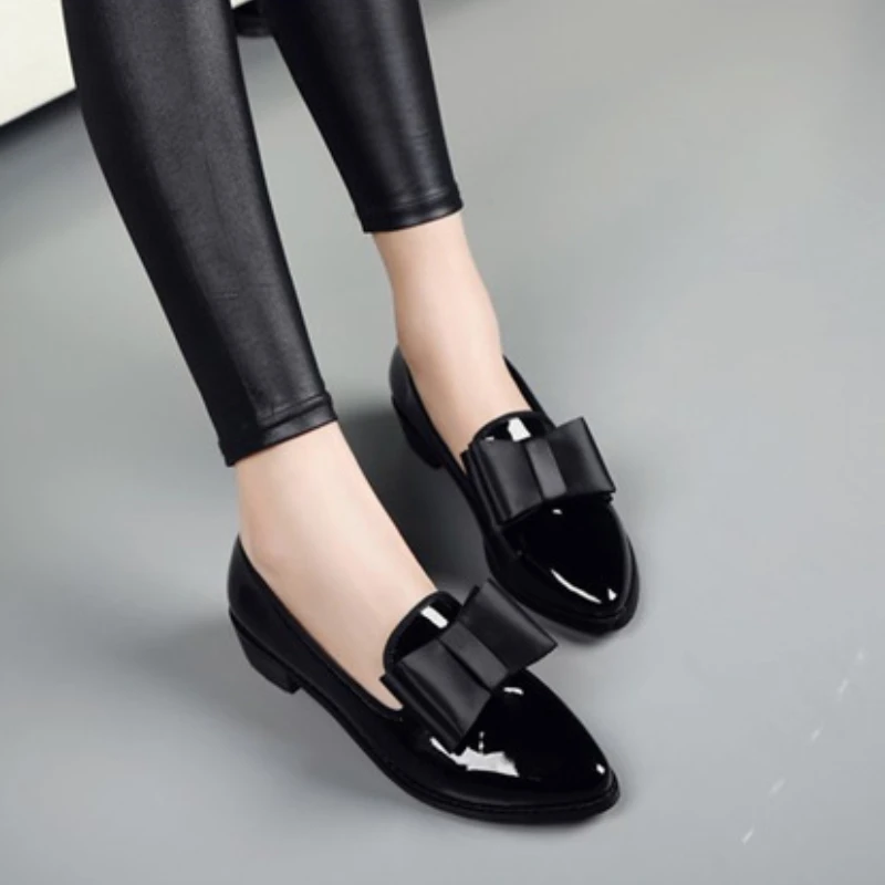 Flats Shoes Pointed Toe Women Bow Women Shoes Patent Leather Casual Single Summer Ballerina Women Shallow Mouth Shoes