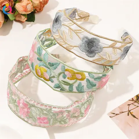 Lace Embroidered Flower Hairbands Headband Women Girls Scrunchies Hair Head Hoop Bands Accessories Headdress Headwear Ornament