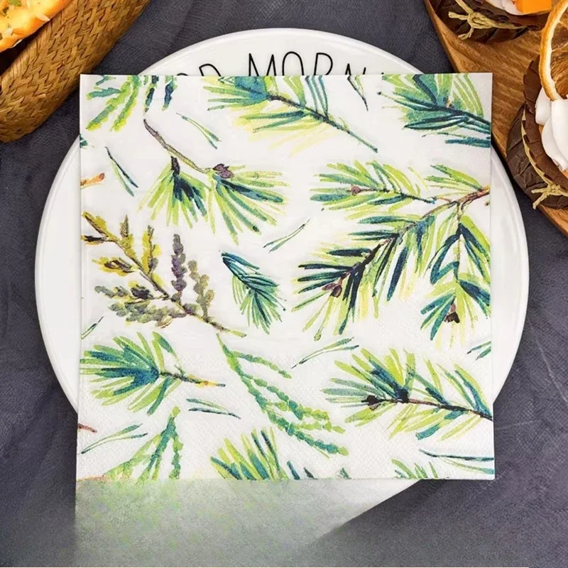 20pcs 33cm New Colorful Pine Leaf Napkins, Wine Glasses, Flower Arrangement Paper, Decorative Painting DIY Decoupage Paper