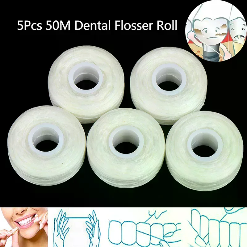 /ACR/5Roll 50m Dental Flosser Oral Hygiene Floss Teeth Cleaning Mint flavor Tooth Wax