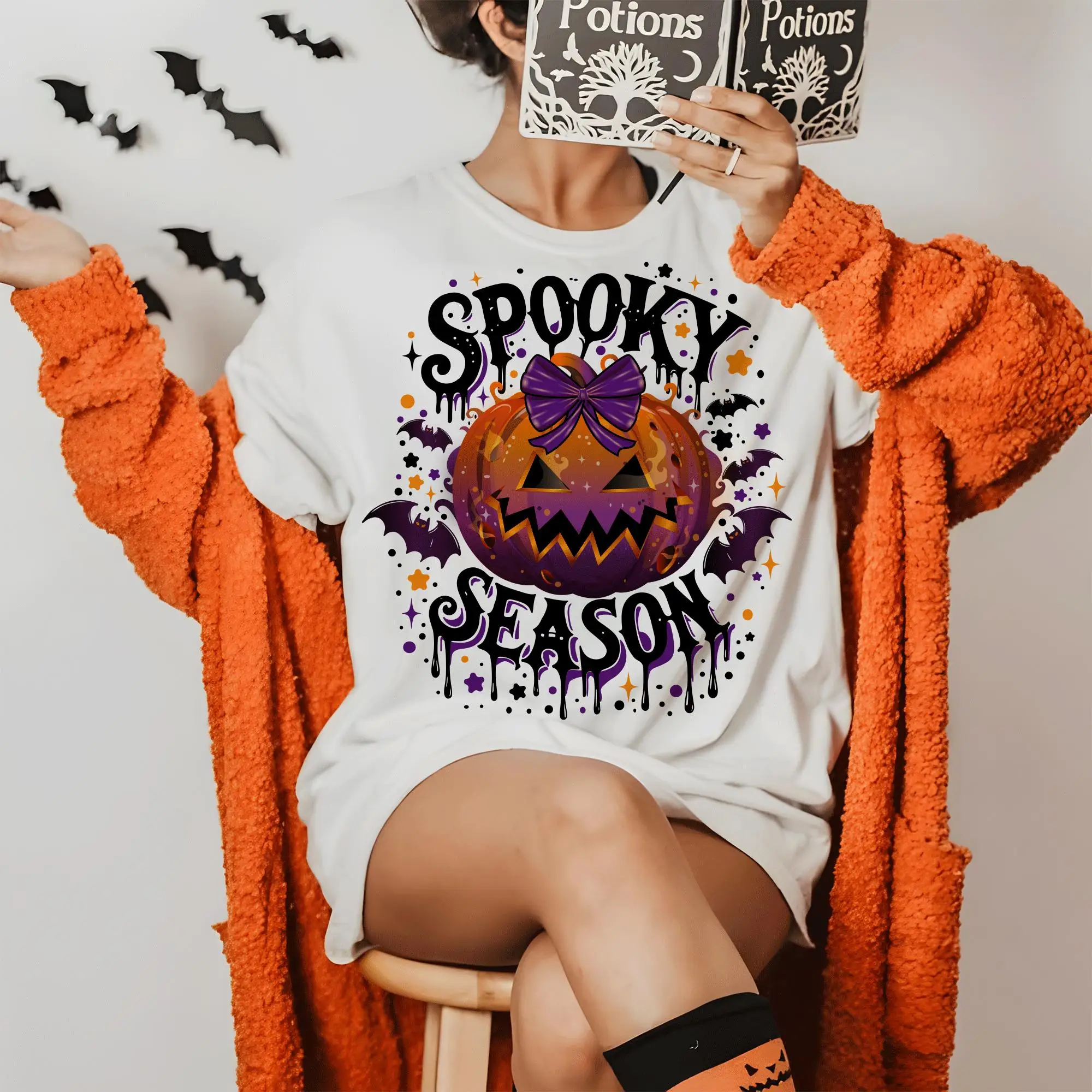 

October We Wear Halloween Graphic Print T-shirt Women's Casual T-shirt Halloween Pumpkin Ghost Women's Fashion Clothing