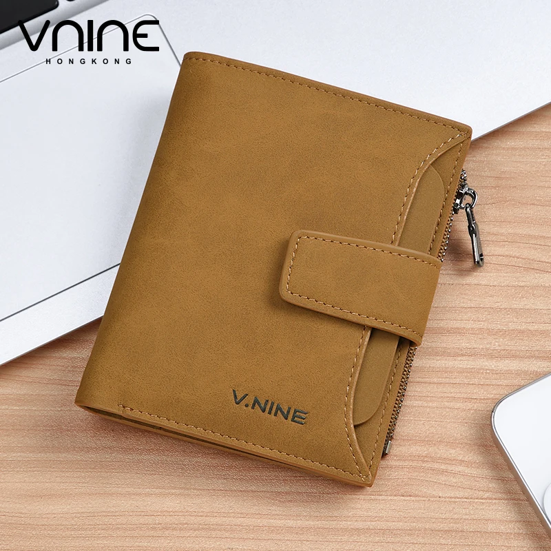 

VNINE Men's Card Bag Short Wallet Casual Zipper Large Capacity Gift for Boyfriend Dad's Birthday Gift Leather Clip