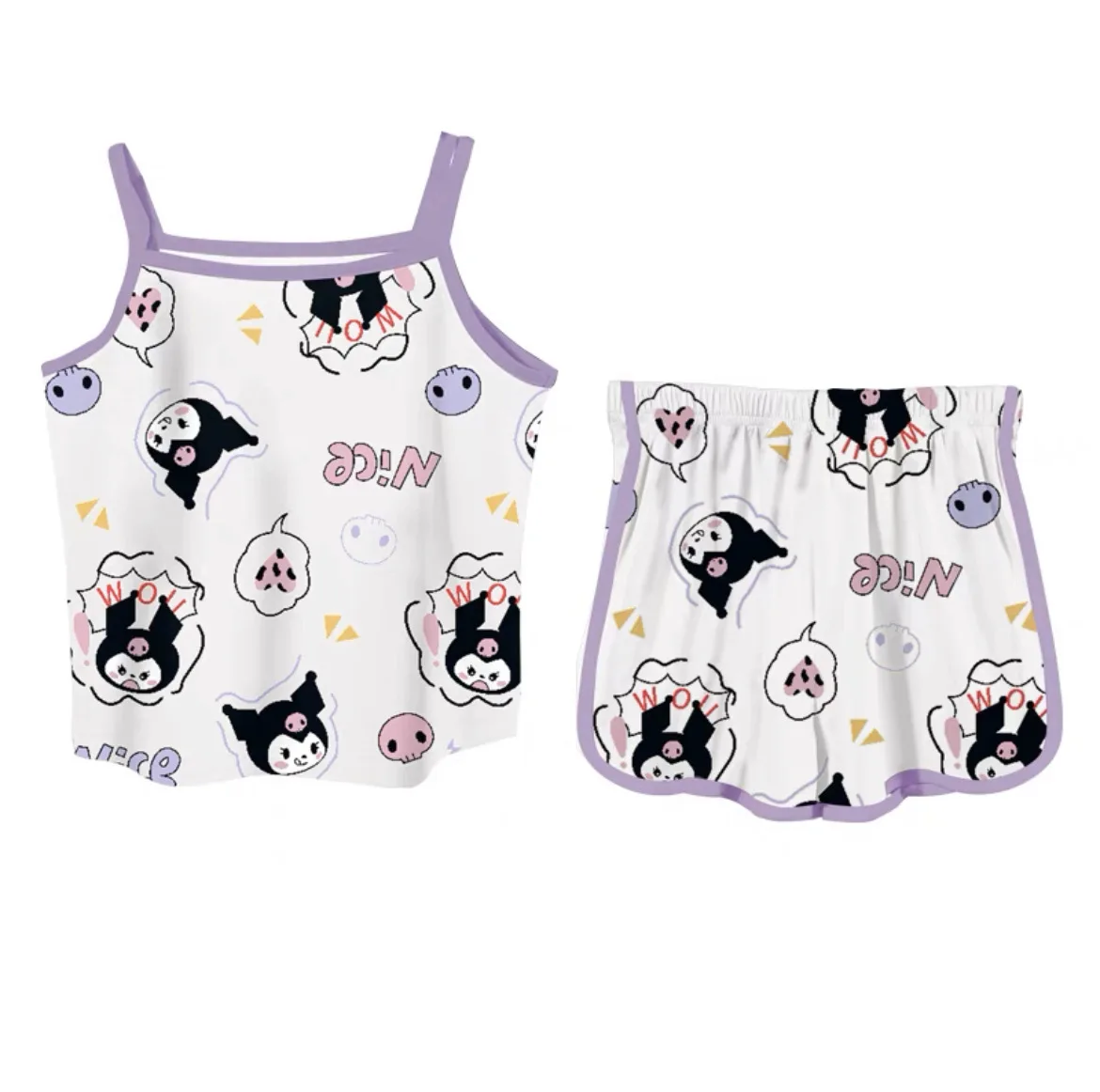 Tuta estiva a maniche corte per bambini Anime Kuromi Cartoon Cute Tank Tops Shorts My Melody assorbe il sudore traspirante Loungewear Girl Gift