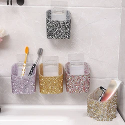 Luxury Rhinestone Wall Mounted Toothbrush Holder Bathroom Storage Holder Non Perforated Toothpaste Holder Kitchen Accessories