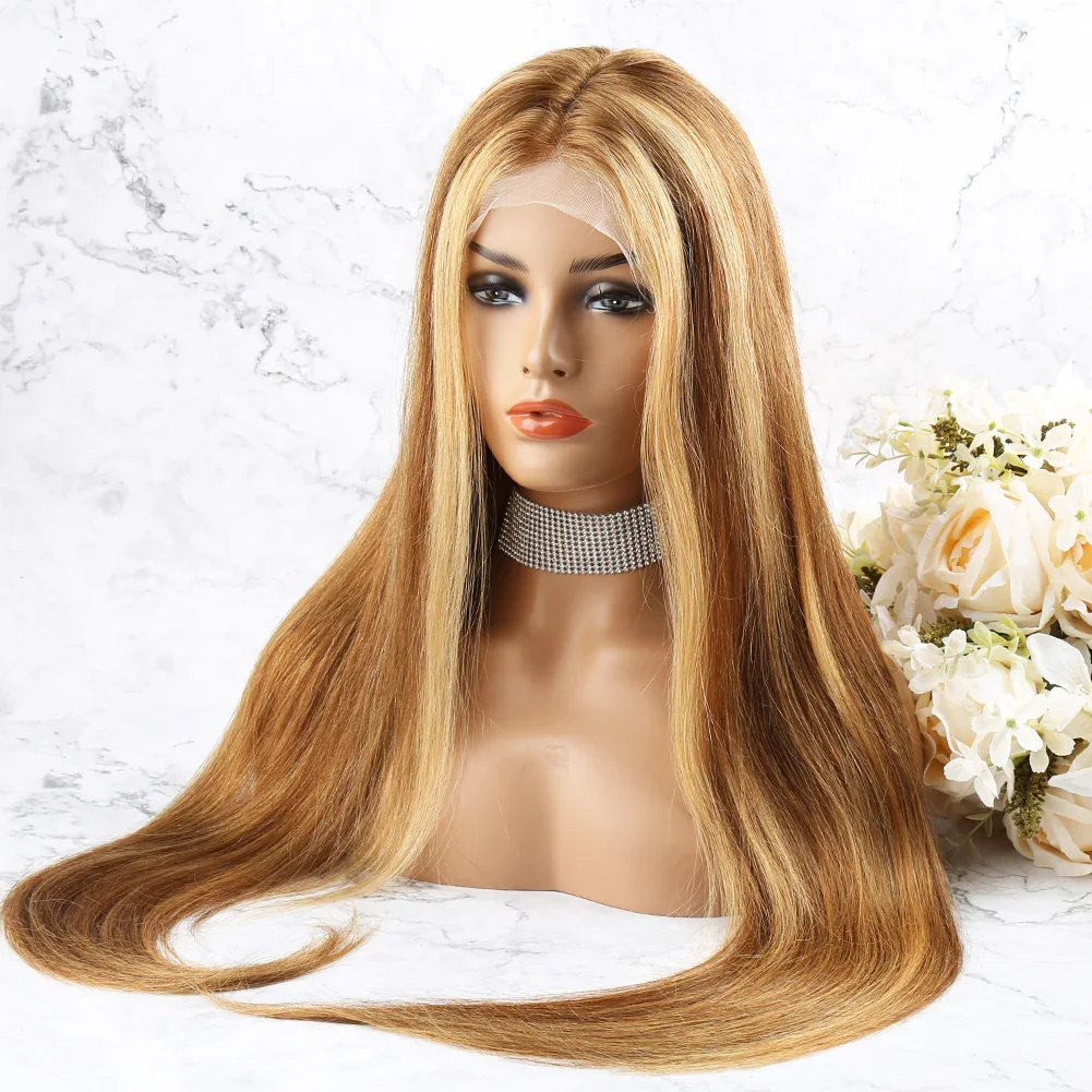 

Прямые парики из натуральных волос на кружеве 250, плотность 13x4 HD, перуанский мелированный коричневый бесклеевой парик на фронтальной части шнурка для женщин 30, 32 дюйма