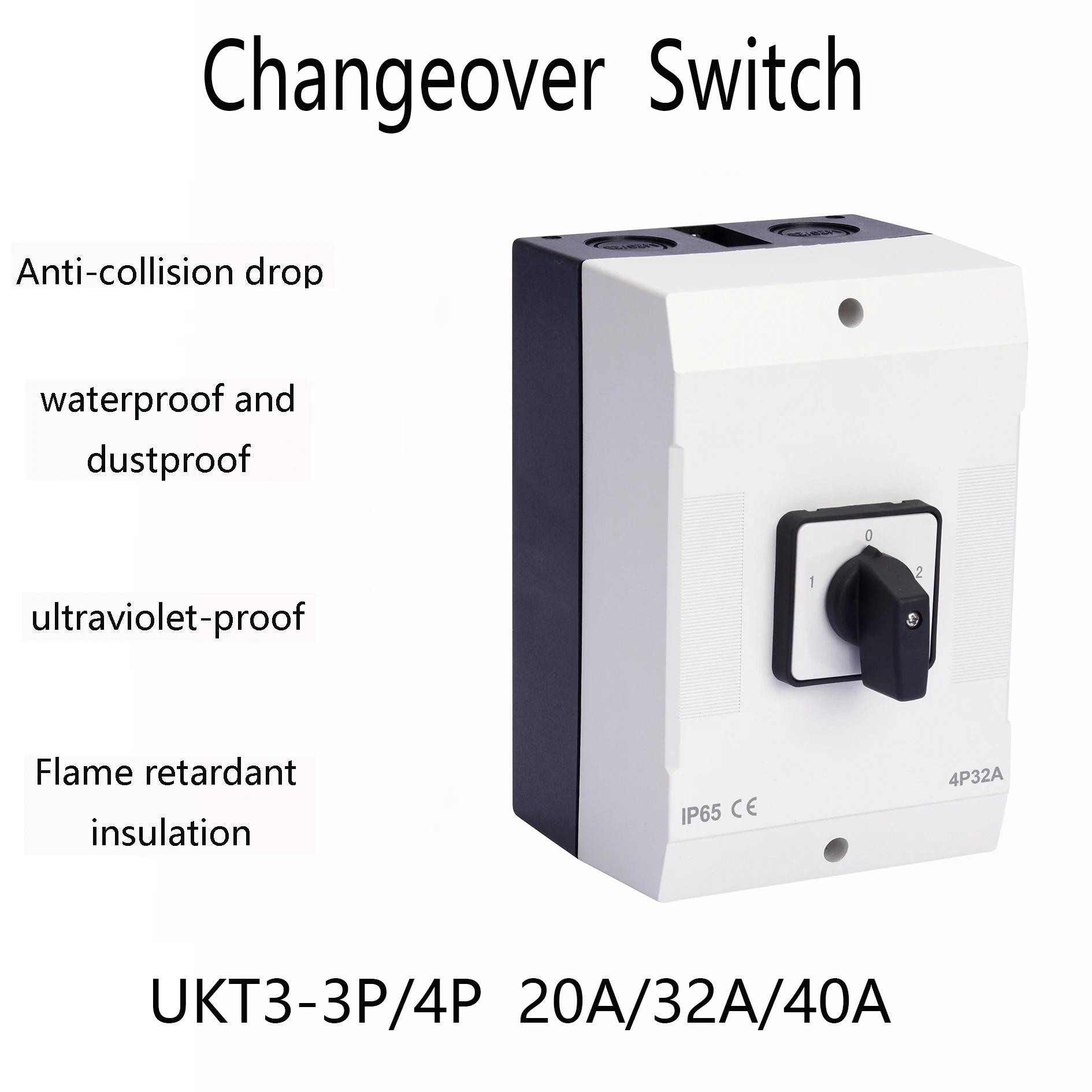 IP65 4P40A 3 Position Rotary Selector Changeover Cam Switch With Waterproof Box Interruptor three position Transfer switch