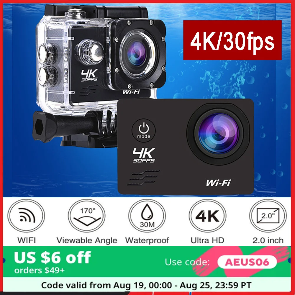 

Action Camera Q1 Ultra HD 4K30FPS 16.0MP Wi-Fi 2.0" Screen 170D DVR Webcam Underwater 30M Helmet Video Recording Sport Camera