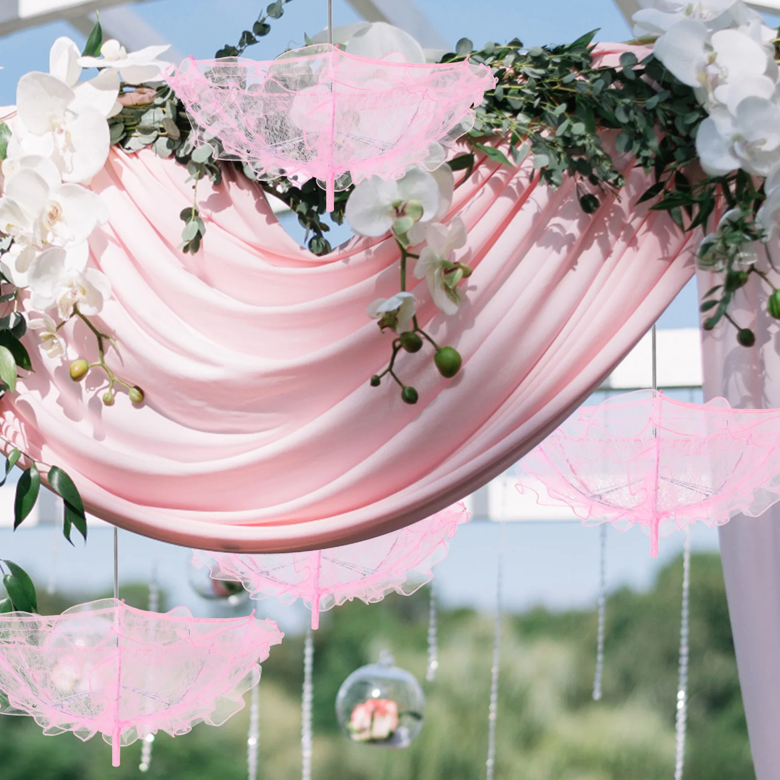 

Lace Satin Parasol Wedding Bridal Umbrella Photo Prop Decorative Umbrella Lightweight Portable Handle Tea Party Performance