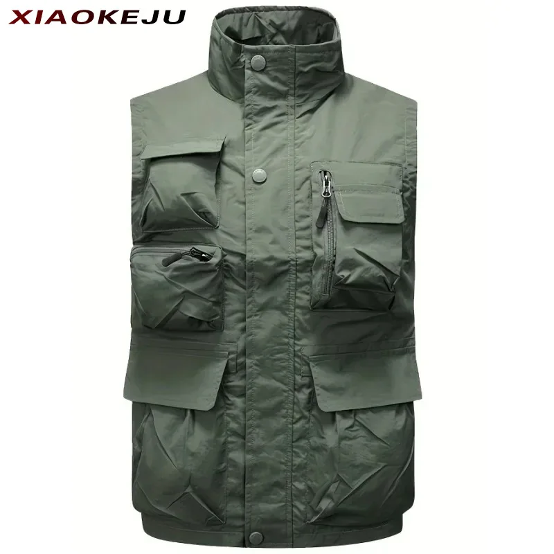 

Jacket Hiking Vest Custom Made Sleeveless Embroidered Work Multi Pocket Jackets Men Waterproof Camping Hunting Coat Windbreaker