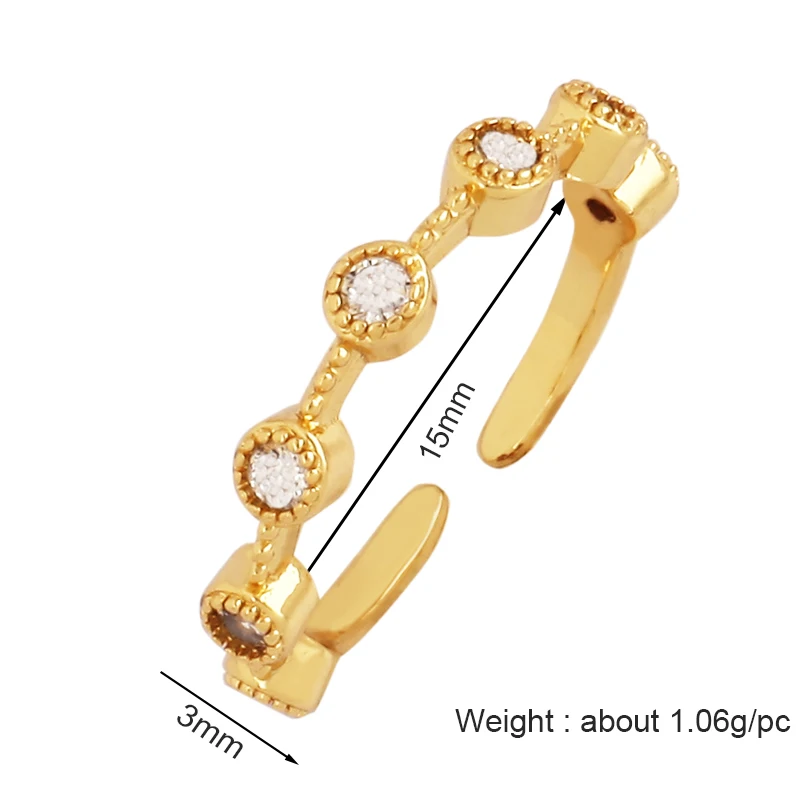 Unique Style Fashion Colorful Geometry Finger Ring,18K Gold Plated Zircon Open Adjustable Rings Jewelry Findings Supplies L08