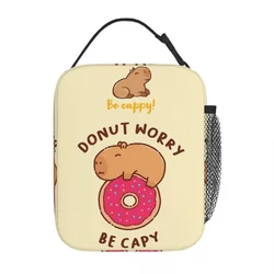 Capybara On A Donut Thermal Insulated Lunch Bag for School Don't Worry Be Happy Portable Food Bag Thermal Cooler Lunch Boxes