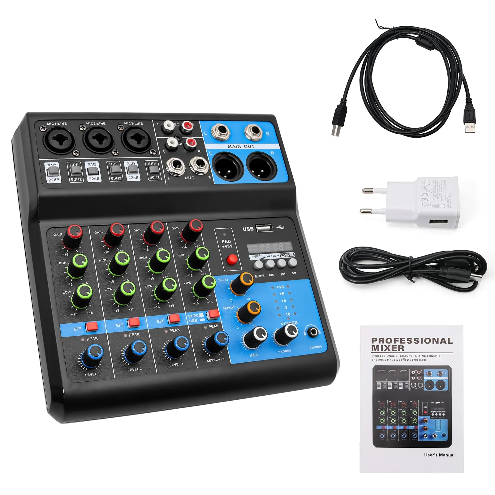 Mixer 5-way computer recording driver-free sound card live home stage Bluetooth USB DJmixer mixer