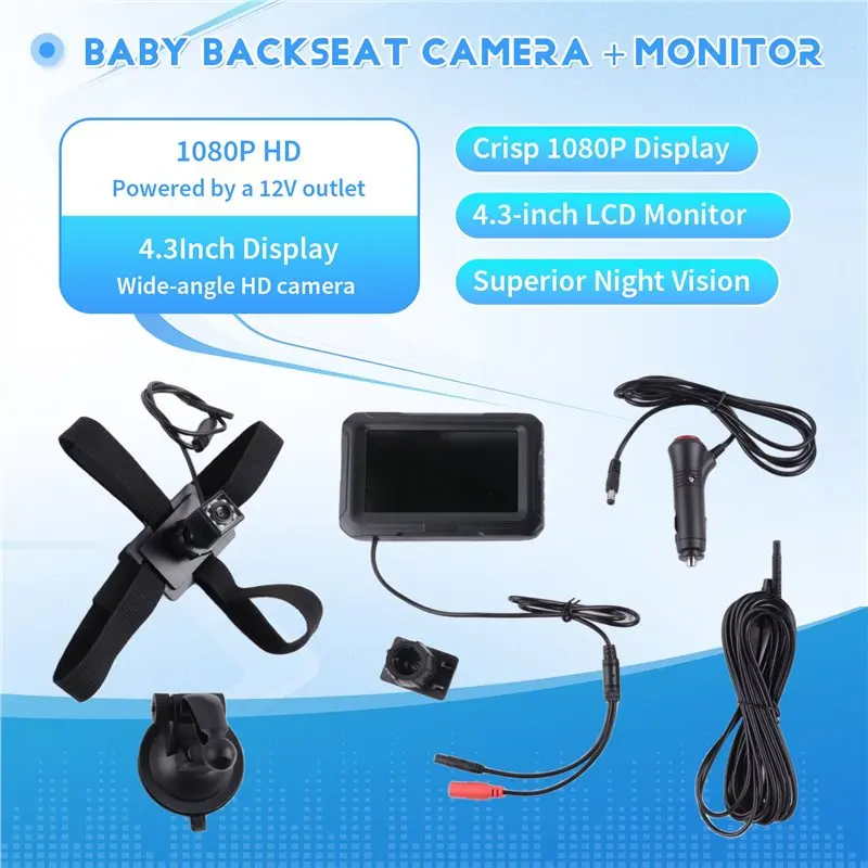 AWAH Secure Baby Backseat Camera 1080P With 4.3
