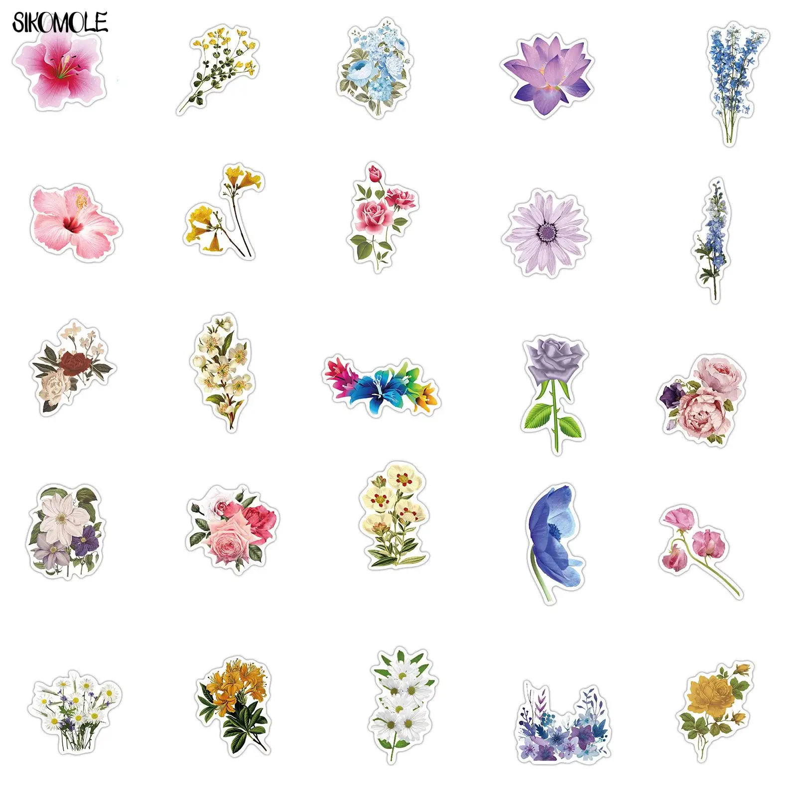 10/30/50PCS Mixed Pretty Flowers Stickers DIY Bike Travel Luggage Guitar Phone Laptop Classic Kid Toy Decals Graffiti Sticker F5