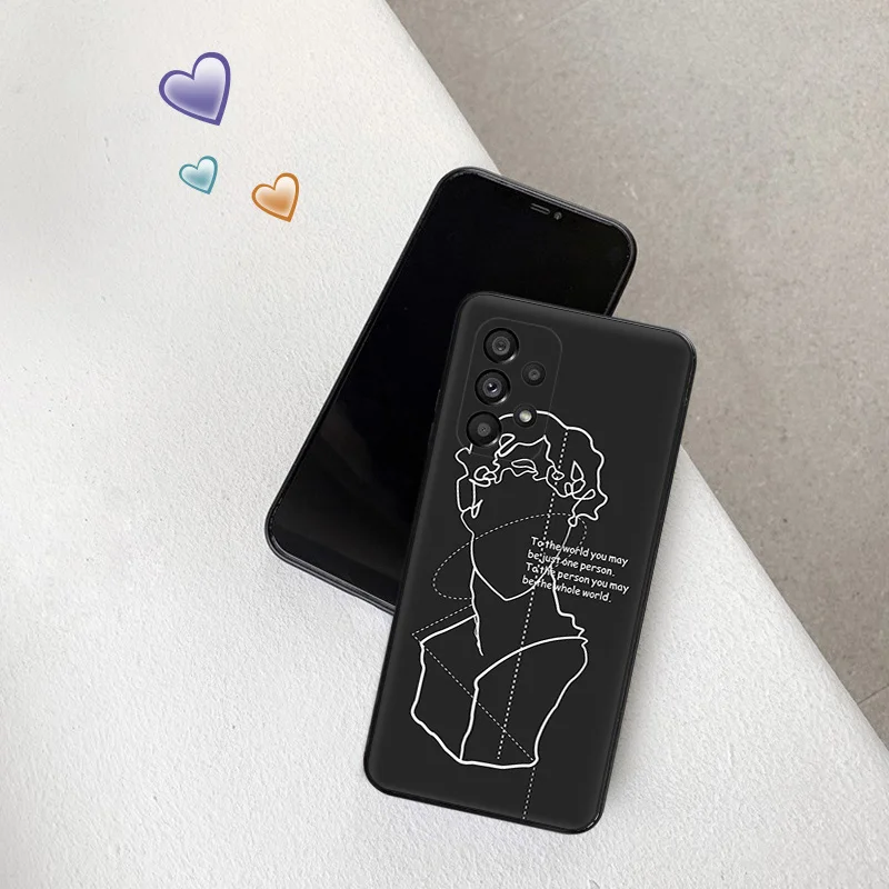 Phone Case for Samsung A35 5G A55 A02 A03 A04 A05 S8 S9 Note10 Plus 9 8 Abstracct Flower Girl Line Art Soft Black Silicone Cover image 3