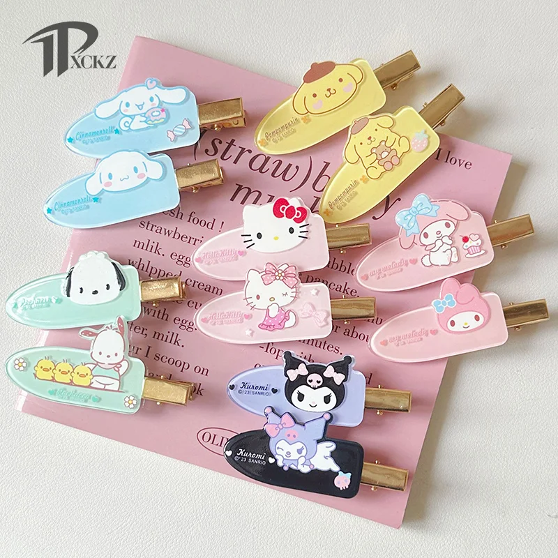 

2PCS Sanrio Kawaii Seamless Hair Clip Cute Sweet Cartoon Hello Kitty Kuromi Bangs Clip Barrettes For Children's Duckbill Clips