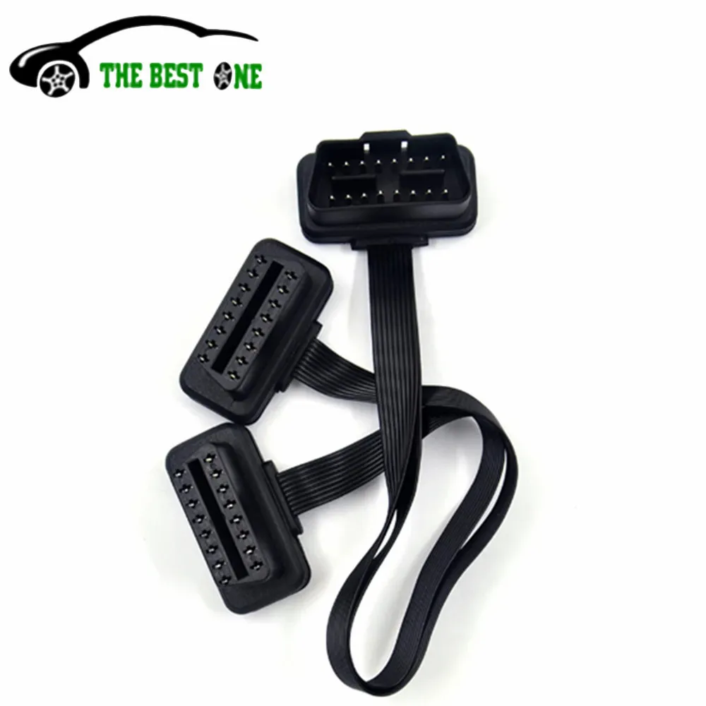 Flat+Thin 16Pin OBD 2 Extender OBD2 16 Pin ELM327 Male To Dual Female Y Splitter Elbow OBDII Extension Connector Cable Free Ship