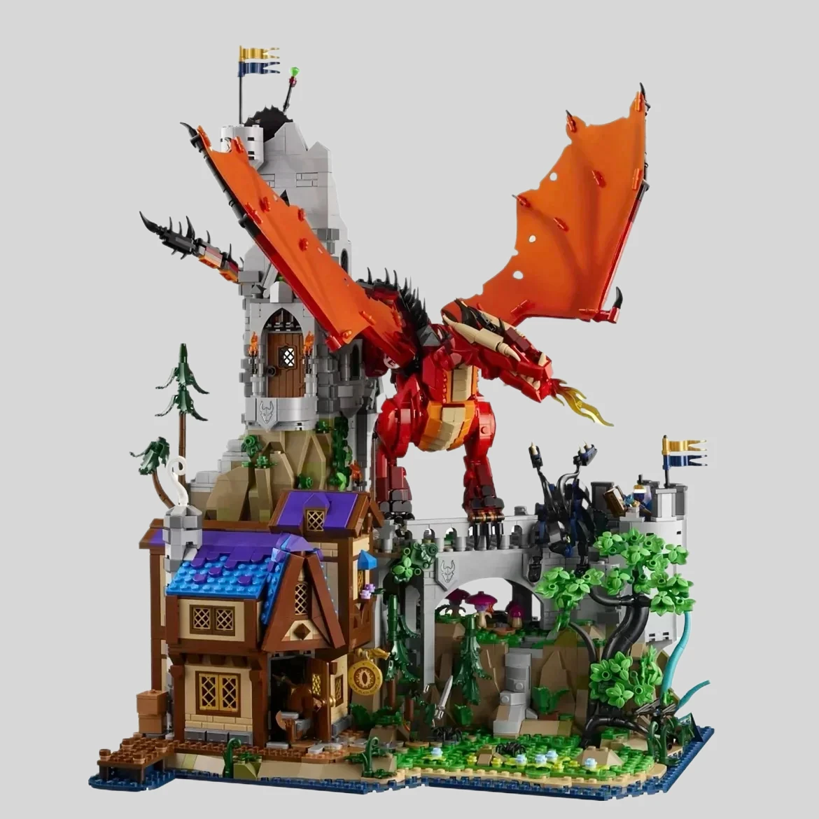 In Stock Ideas Fit 21348 Dungeonsed Red Dragon's Tale Building Blocks Bricks House Model Assembly Toys For Kids Birthday Gifts