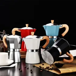 Alloy Mocha Pot Painted Wooden Handle 150/300ml Portable Espresso Moka Maker Coffee Tools