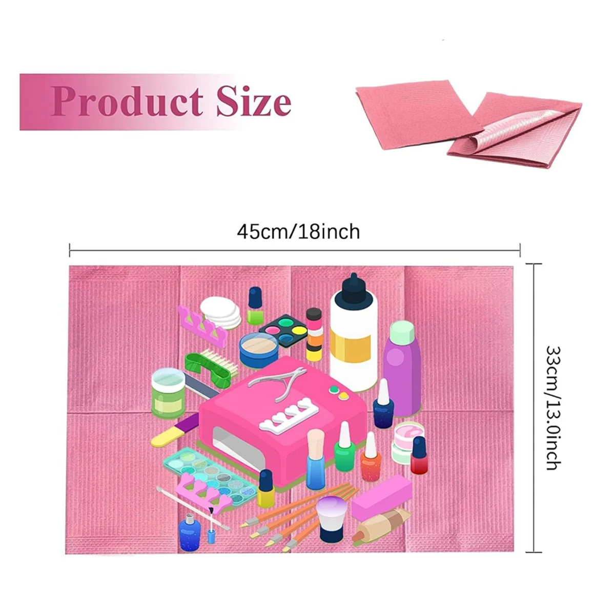 125PCS Disposable Nail Art Table Towels Mat 13 X 17inch Waterproof Nail Art Mat Paper Sheet Clean Pads Tattooing Pink