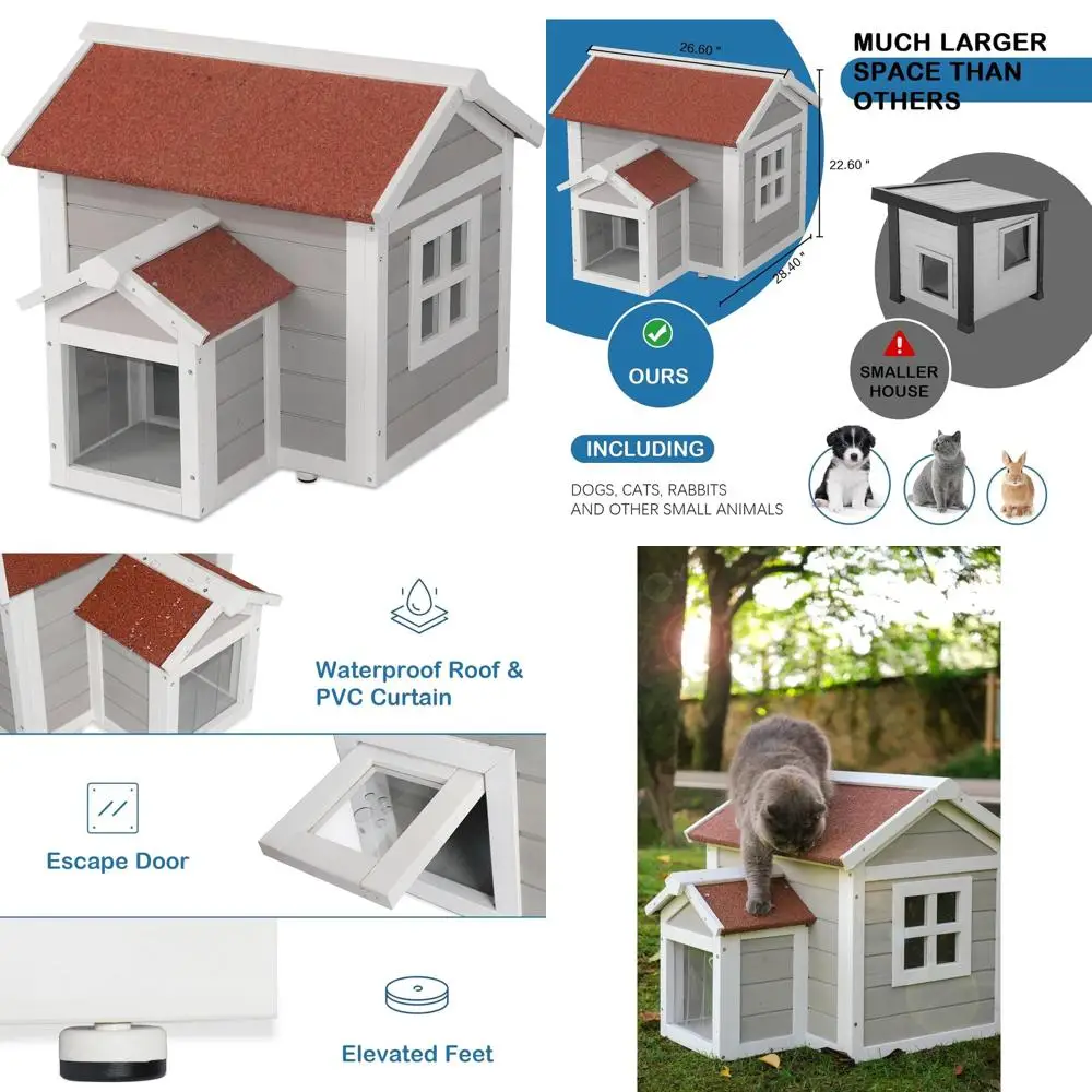 

Winter-Proof Double Cat Rooms Outdoor Enclosure with Removable Roof