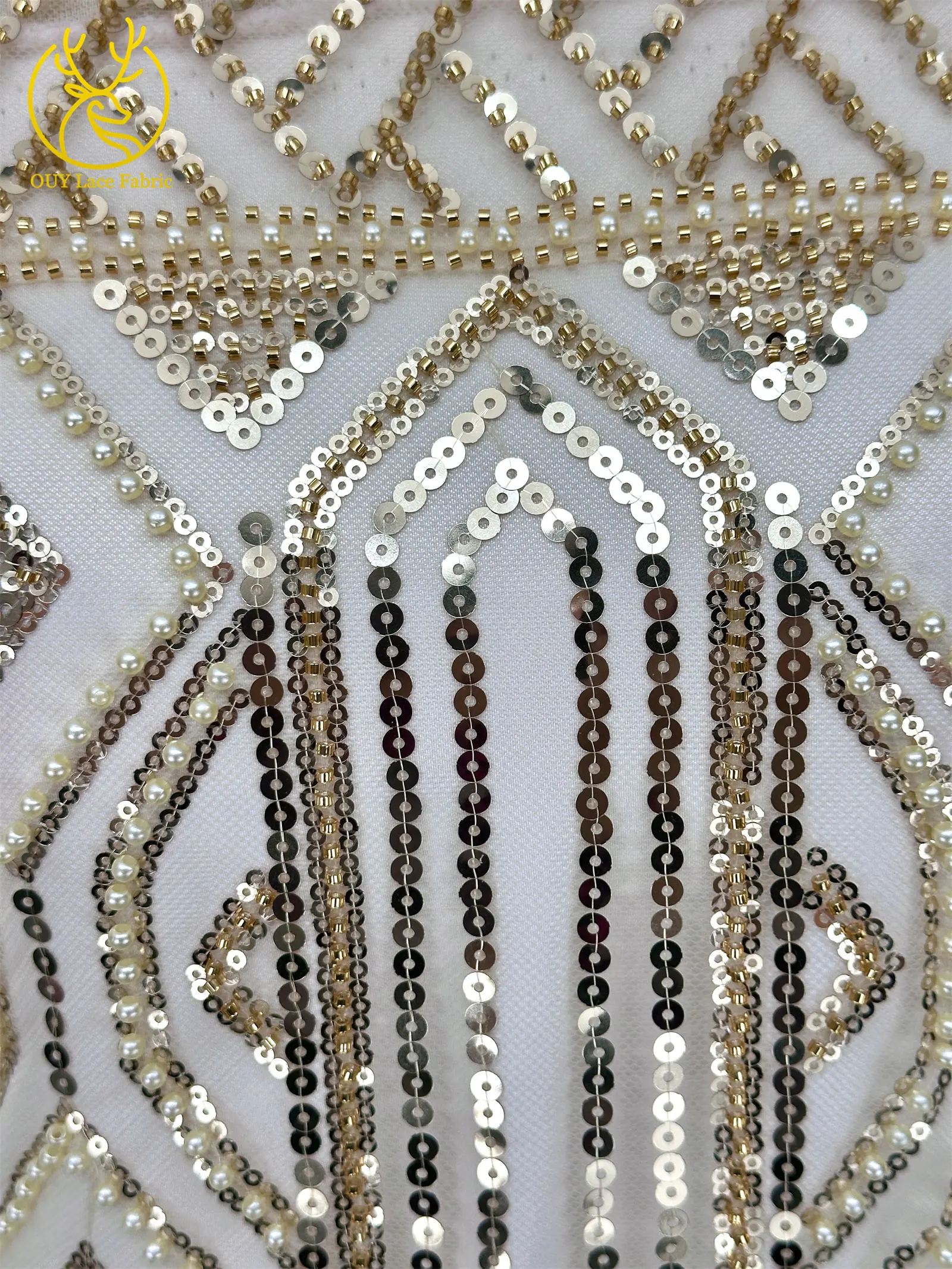 Gold Luxuriöser Afrikanischer Perlen-Spitzenstoff 2026 Hochwertiger Französischer Nigerianischer Mesh-Pailletten-Spitzenstoff für Party-Abendkleider Nähen – Detail 8