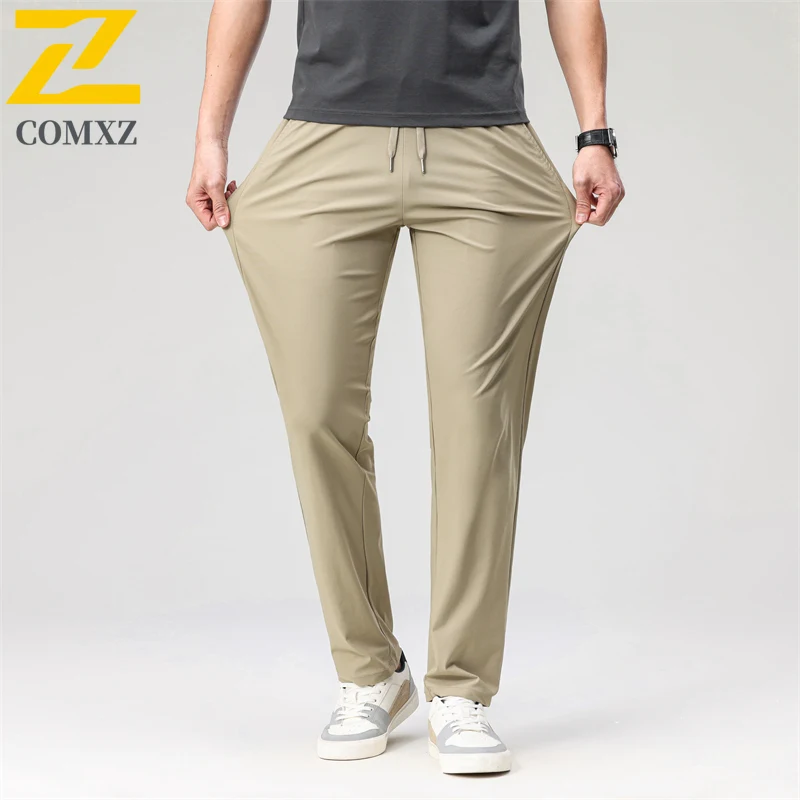 

COMXZ Casual Pants Men Work Solid Color Drawstring Elastic Waist Sports Trousers Summer Running Fitness Stretch Training Pants