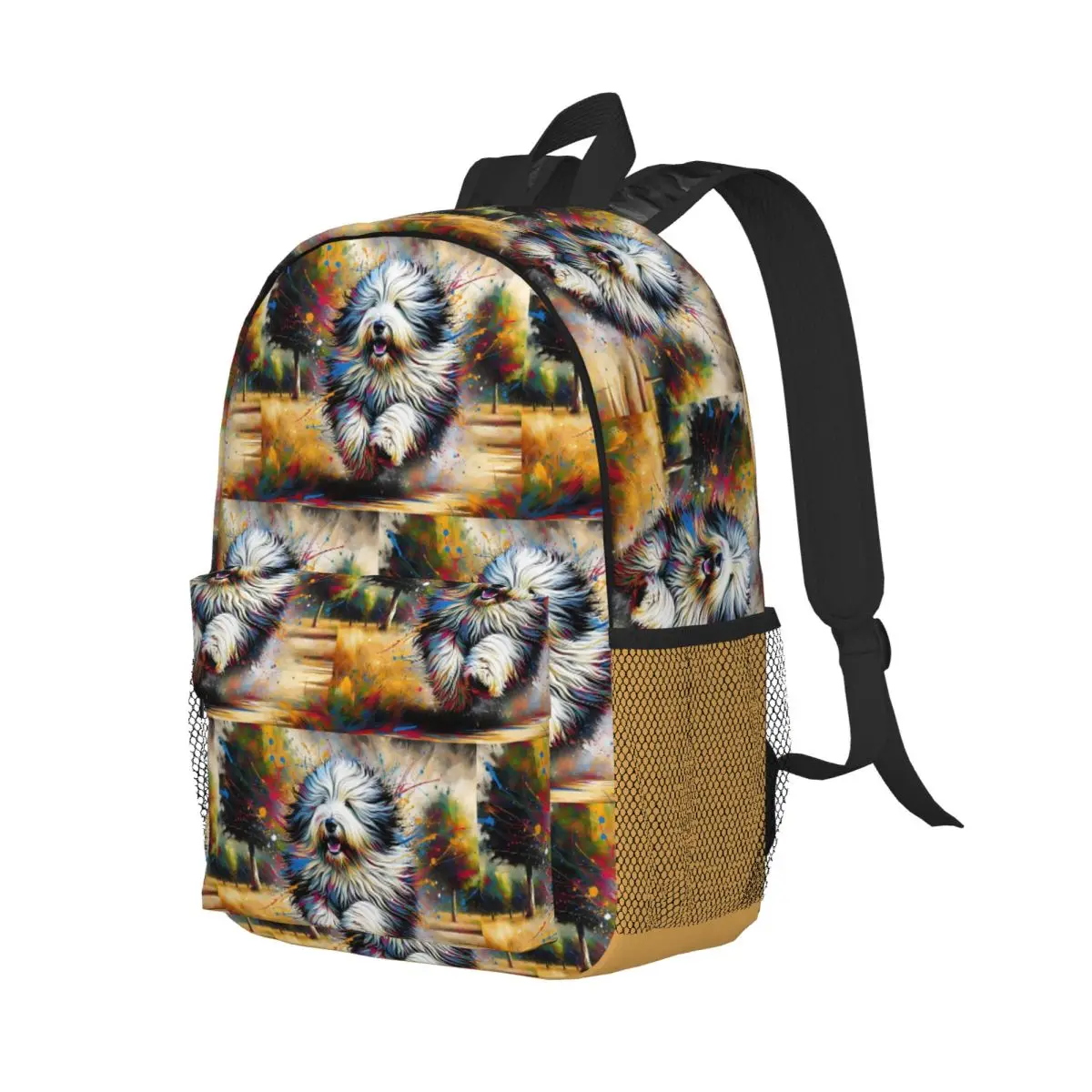 Old English Sheepdog Dog Portrait Acrylic Art Backpack Student Boys Girls BookBag Men Women School Bag Computer Shoulder Bags