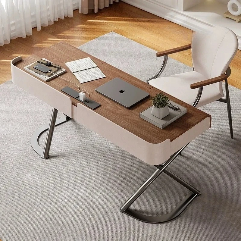 

a Light luxury modern solid wood desk and chair simple home office workbench computer desktop table