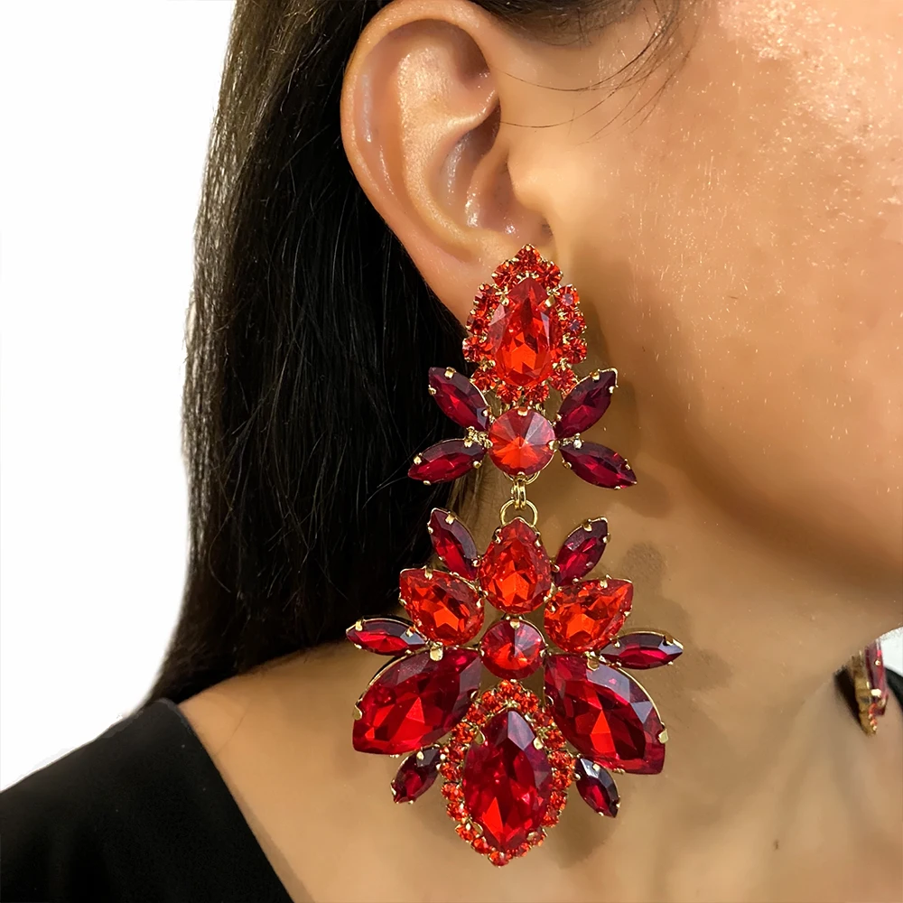 Stonefans Leaf Rhinestone Necklace Earrings Sets Accessories for Women Drag Queen Statement Bling Crystal Luxury Jewelry Sets