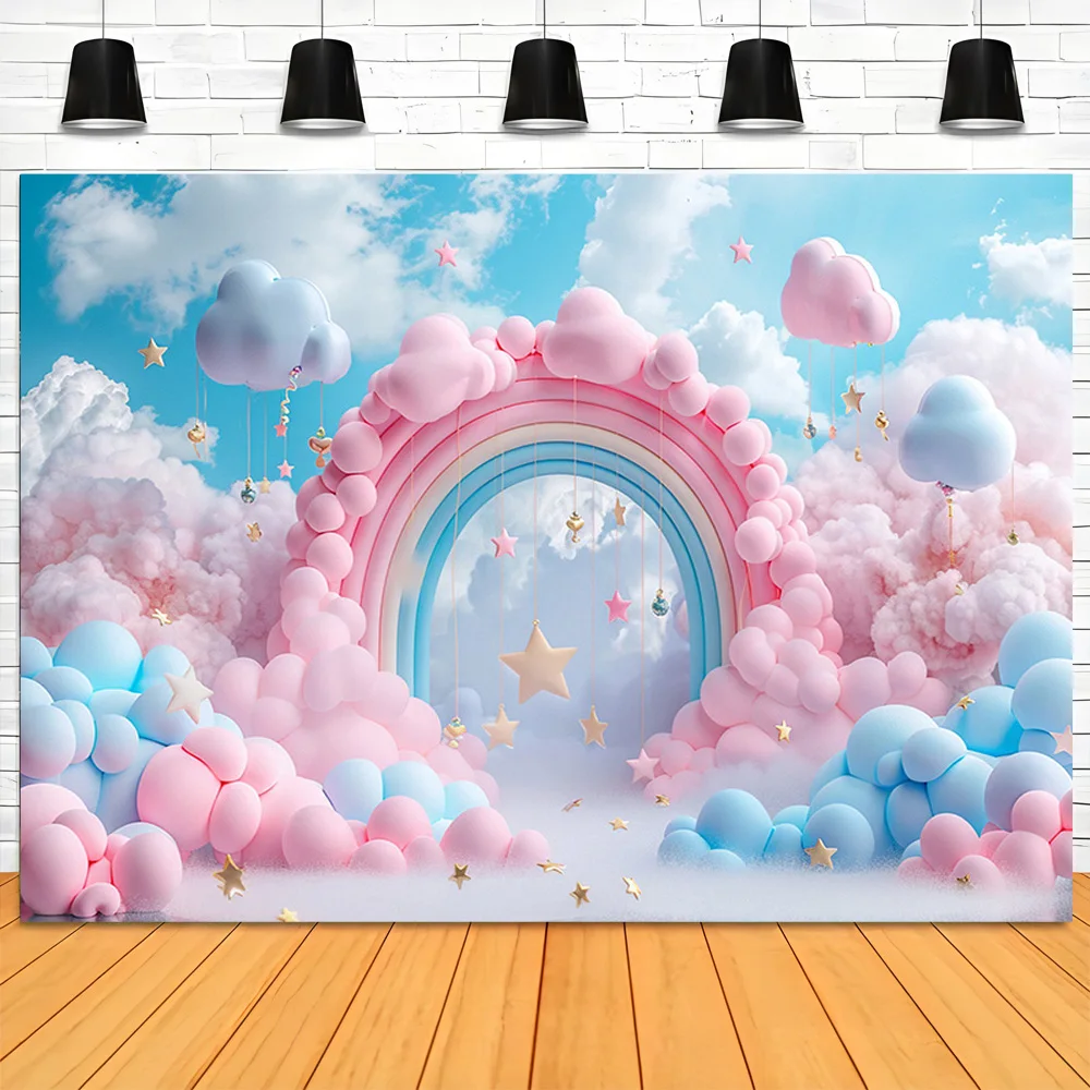 

Baby Room Happy Birthday Photography Backdrops Props Newborn Party Decoration Balloons Arch Floral Theme Photo Background QQ-03