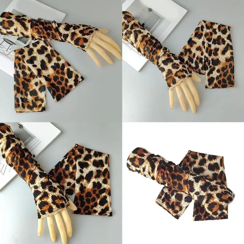 

652F Leopard Pattern Arm Sleeves Long Gloves Warm And Comfortable Arm Covers Sun Protective Arm Protectors For Women Men