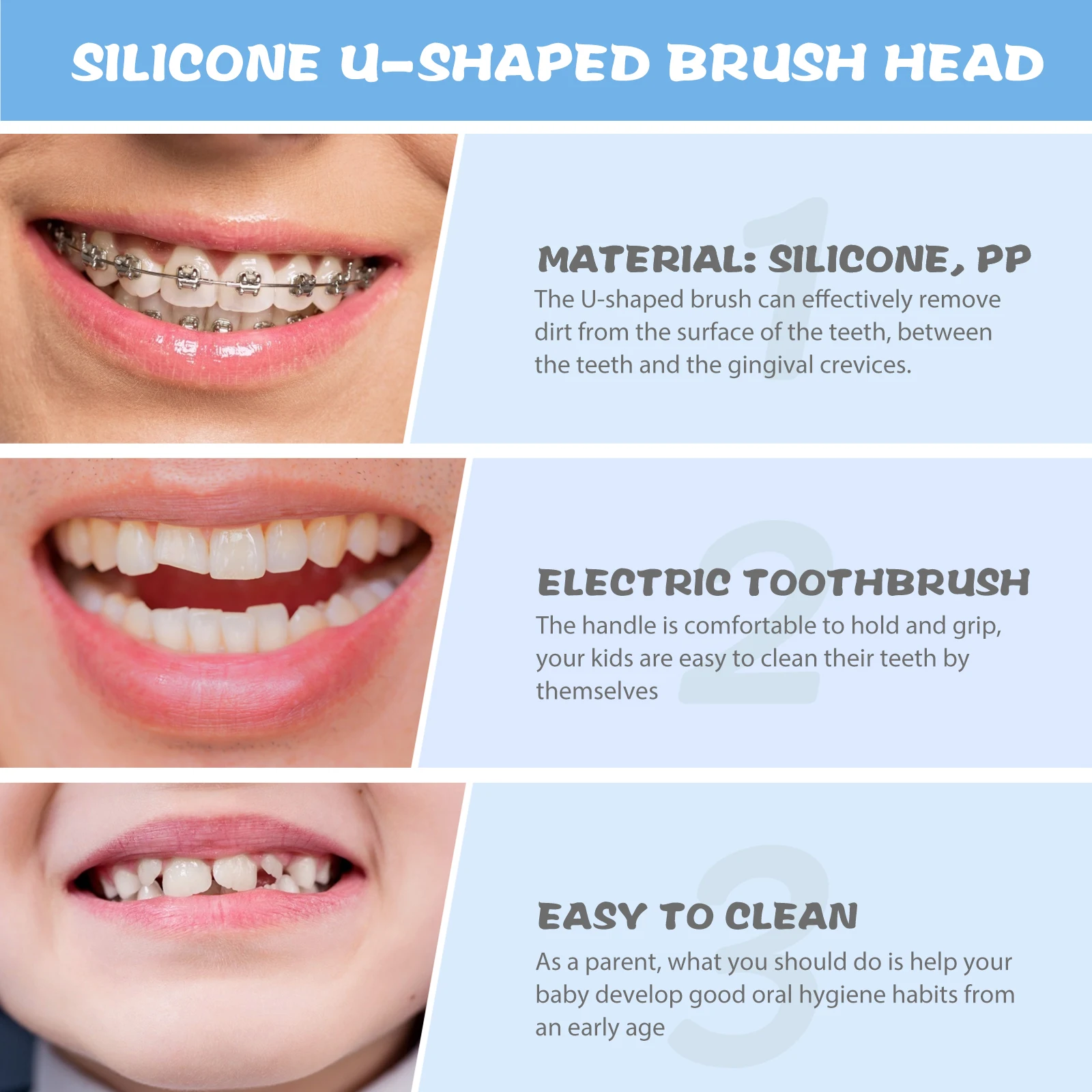 فرشاة أسنان للأطفال الصغار من السيليكون على شكل حرف U من كارتون ثلج، منظف أسنان يدوي ناعم للأطفال، قبضة مريحة، مستلزمات تنظيف الفم #5