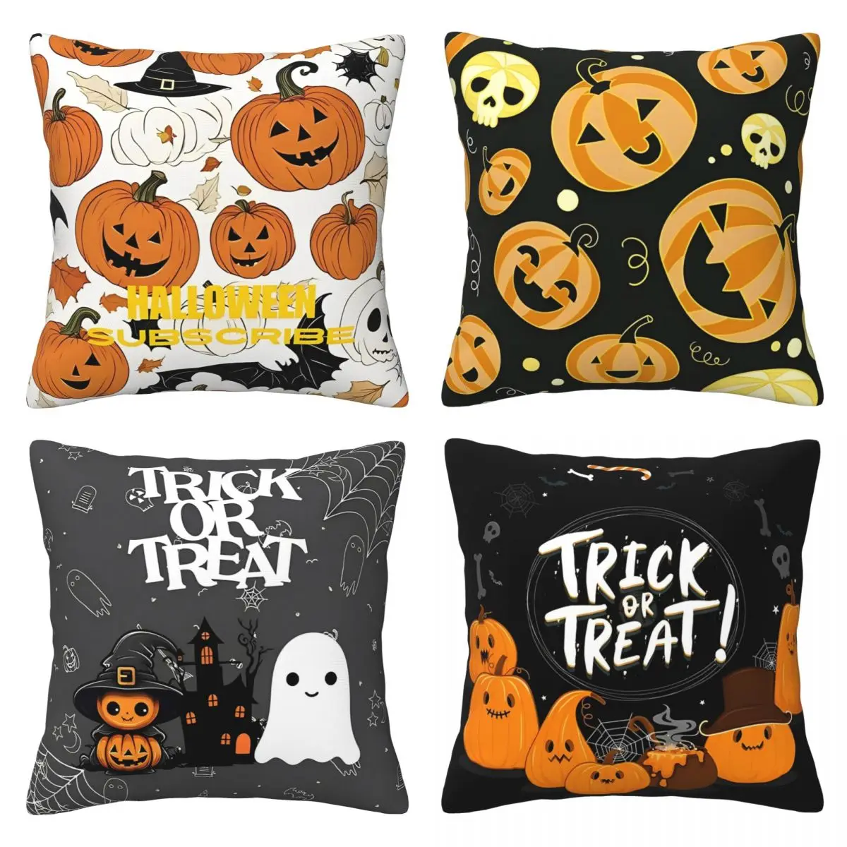 Cute Halloween Pumpkim Skull Pillowcase Printing Polyester Cushion Cover Decoration Pillow Case Cover Bedroom Square 40X40cm