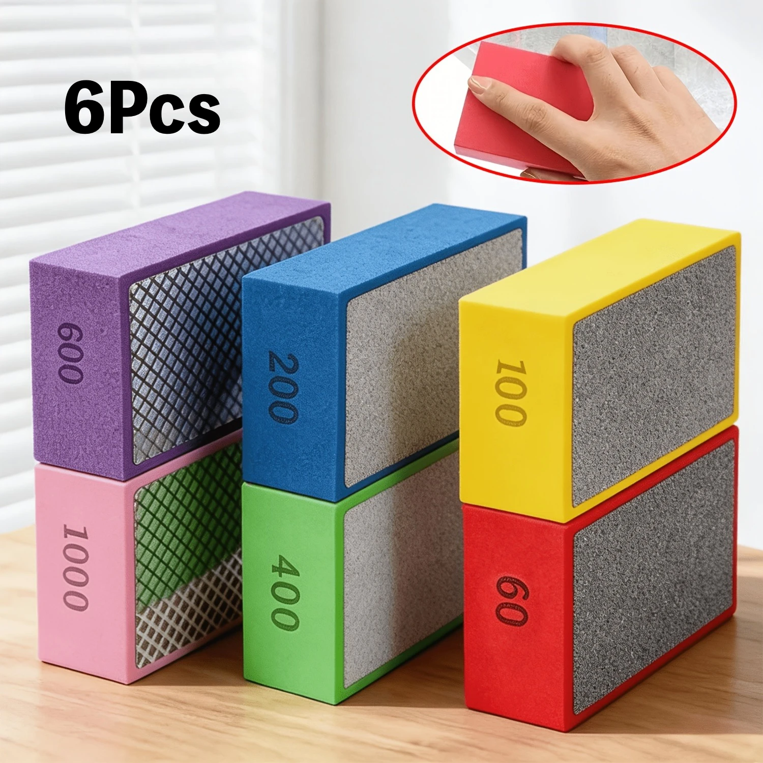 6Pcs Diamond Sanding Pads, Polishing Sponge (60/100/200/400/600/1000#) Handheld Sanding Pads,for Tile Glass Grinding, Diamond