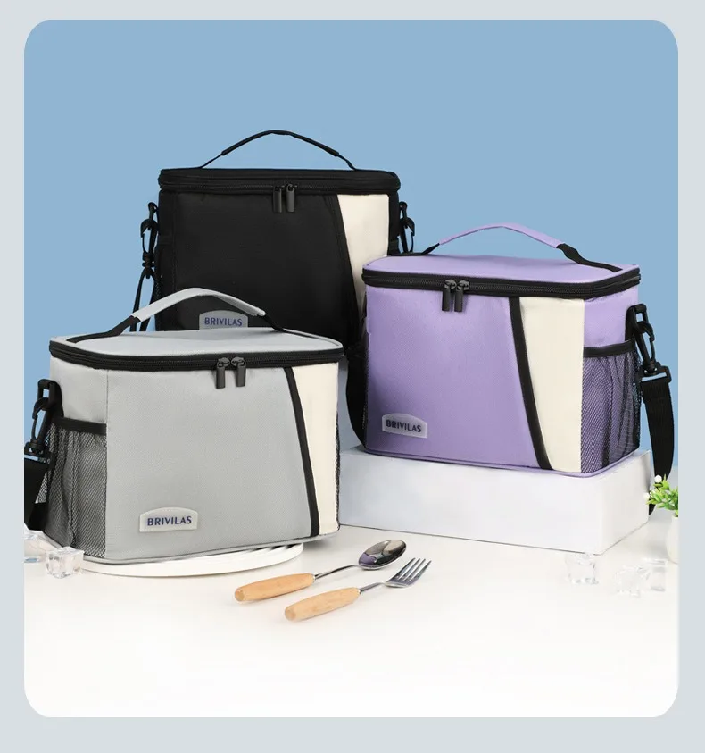 Ein Muss im Winter! Dopamin-Farbige Picknick-Kühltasche, Diagonal über die Schulter, Quadratische Lunchtasche, Tragbar für unterwegs, Verdickte Aluminiumfolie – Detail 15