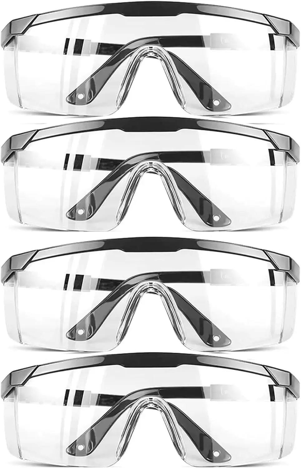 Safety GlassesClear Anti-Fog Goggles Over-Spec Glasses Protective Eye Wear Industrial Approved Wide-Vision（4 PACK）