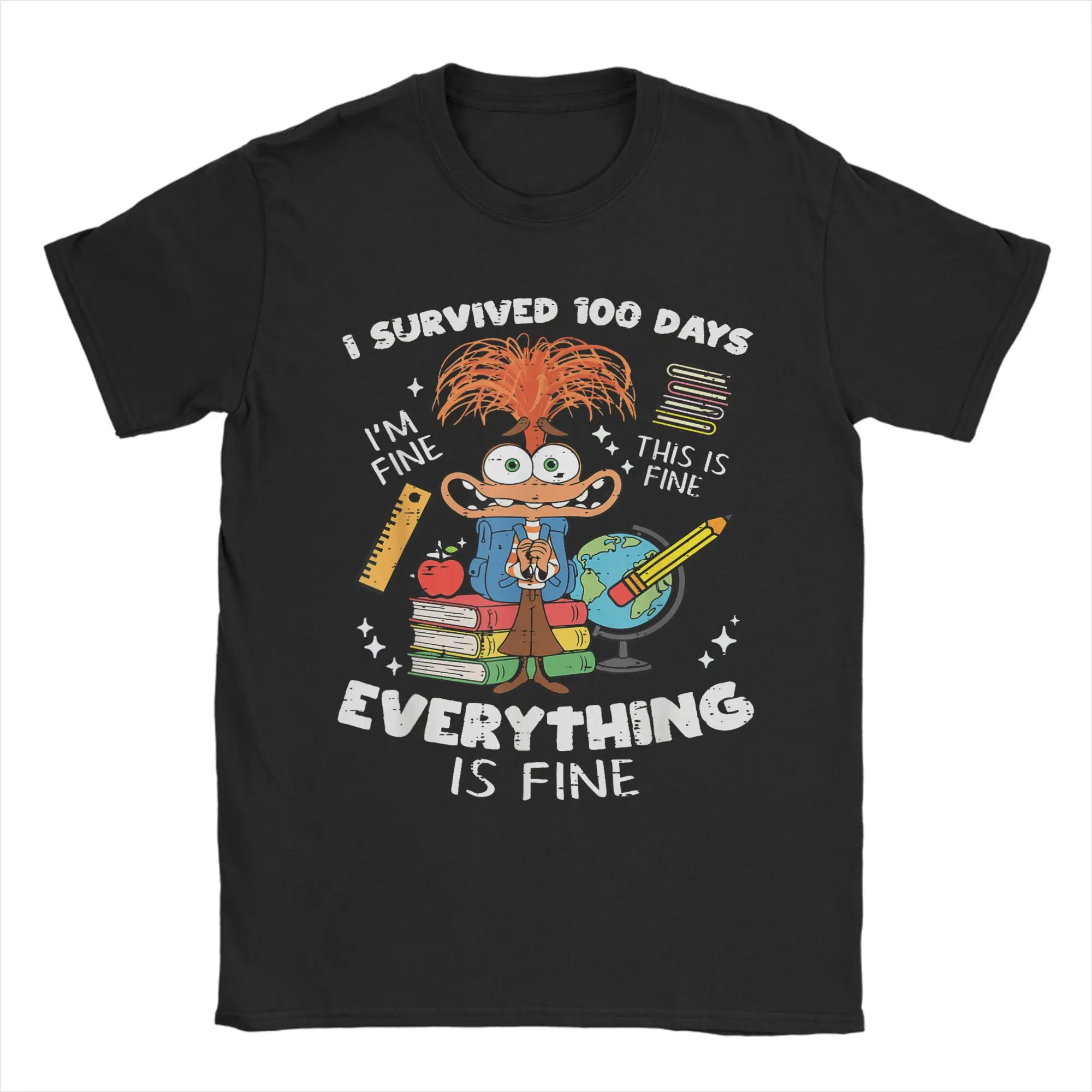 

Streetwear T Shirt Summer Survived 100 Days Im is Fine Anxiety 100th Day Schoo Novelty T-Shirts Cotton Design Tee Shirt for Men