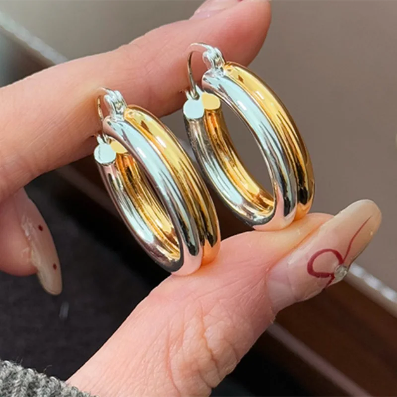 

Vintage Punk Big Double Circle Hoop Earrings for Women Gold Silver Color Simle Statement Party Brinco Jewelry