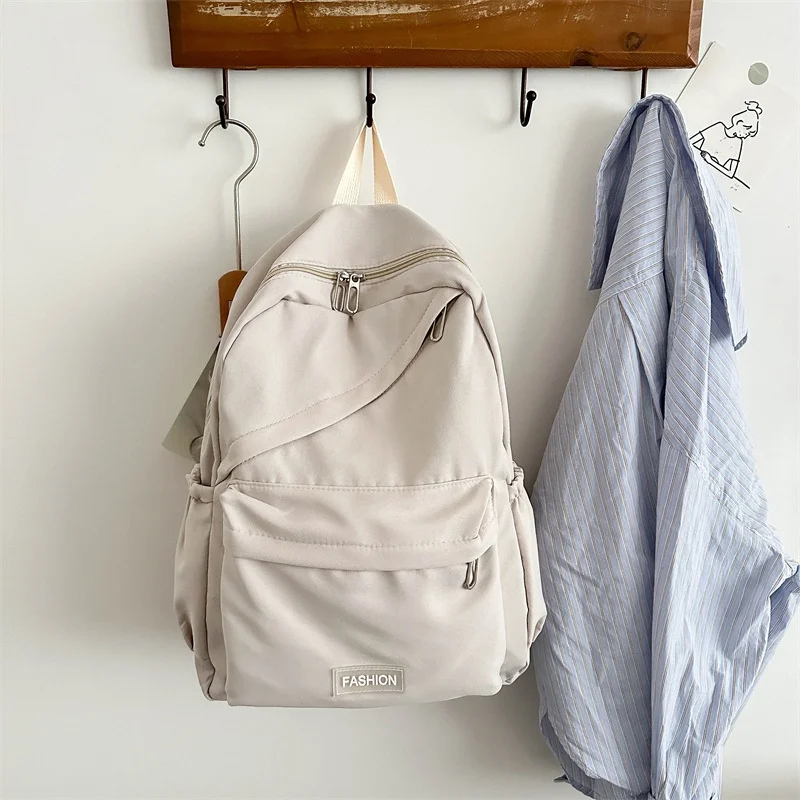 

Women Schoolbag Large Capacity School Backpack Smooth Zipper Solid Color Teens Girl Casual Daypack Bag Student Supply