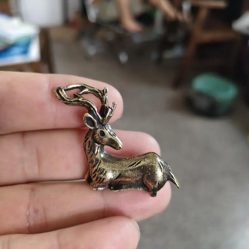 Retro-Bronze-Sika-Hirsch-Ornamente, Mikrolandschaft, Schreibtisch-Deko, antikes Wohnaccessoire, Geschenk – Detail 5