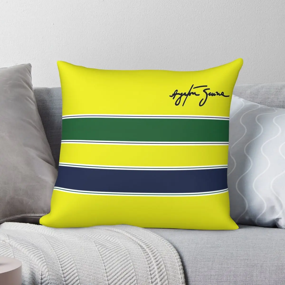 Ayrton Senna Stripes Pillowcase Polyester Linen Velvet Printed Zip Decor Pillow Case Home Cushion Cover